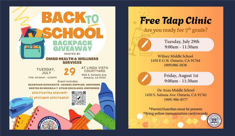 Free backpacks and TDAP Clinic